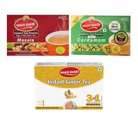 Wagh Bakri Instant Tea Premix Combo - Masala, Ginger & Cardamom Tea 3-in-1 Pack (140g Each) | Quick & Refreshing Indian Chai