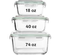 WagiSleep Extra Large Glass Food Containers with Airtight Lid 6 PCs [3 Containers with Lids] Microwave/Oven/Freezer and Dishwasher