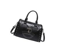 Waglum Punk Style Skull Handbag Large Capacity Stud Doctor Bag, Black