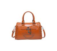Waglum Punk Style Skull Handbag Large Capacity Stud Doctor Bag, Braun