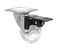 Wagner 03308601 Skater Soft Swivel Castor Diameter 60 mm, Height 80 mm, Chrome-Plated Steel, Transparent, Brake & Mounting Plate 60 x 60 mm, Load Capacity 50 kg
