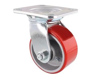 Wagner 04011601 Soft Heavy Duty Swivel Castor - Diameter 100 mm, Height 135 mm, Steel & Cast Iron, Soft Running Surface, Red/Silver, Mounting Plate 100 x 115 mm, Load Capacity 230 kg