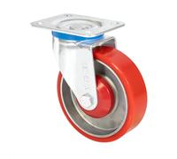 Wagner 04012501 Soft Heavy Duty Swivel Castor - Diameter 125 mm, Height 155 mm, Steel & Cast Iron, Red/Silver, Screw-On Plate 85 x 105 mm, Load Capacity 300 kg