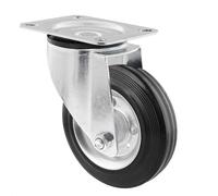 Wagner 04616001 Soft Swivel Castor, Diameter 160 mm, Height 200 mm, Galvanised Steel Rim, Solid Rubber, Mounting Plate 110 x 140 mm, Load Capacity 150 kg