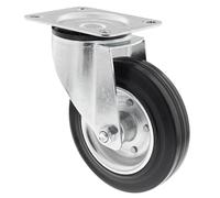 Wagner 04620001 Soft Swivel Castor, Diameter 200 mm, Height 240 mm, Galvanised Steel Rim, Solid Rubber, Mounting Plate 110 x 140 mm, Load Capacity 210 kg