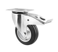 Wagner 04710401 Soft Swivel Castor, Diameter 100 mm, Height 125 mm, Galvanised Steel Rim, Solid Rubber, Adjuster & Mounting Plate 85 x 105 mm, Load Capacity 70 kg