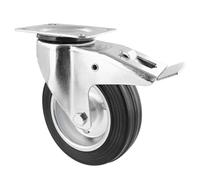 Wagner 04712401 Soft Swivel Castor, Diameter 125 mm, Height 155 mm, Galvanised Steel Rim, Solid Rubber, Adjuster and Mounting Plate 85 x 105 mm, Load Capacity 100 kg