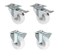 WAGNER design yourself Professional Transport castors-4pcs. Set-Screw-on Plate, 2 Fixed 2 Swivel Brake, White, (Ø) 75 mm, Mixed castors