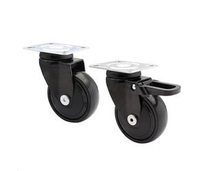 WAGNER design - 3C - swivel castors/furniture castors - 2pcs. set - black, soft tread, diameter Ø 75 mm, ball bearing, 1 castor without 1 with brakes, load capacity 75 kg/castor - 02227702