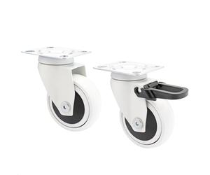 WAGNER design - 3C - swivel castors/furniture castors - 2pcs. set - white, soft tread, diameter Ø 75 mm, ball bearing, 1 castor without 1 with brakes, load capacity 75 kg/castor - 02227602