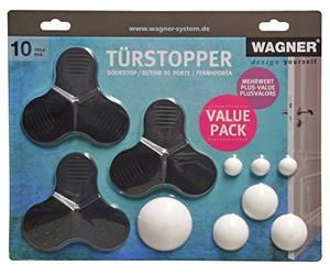 WAGNER Door stoppers & Wall stoppers/Wall buffers - 10 Pieces, Black/White, Value Pack - 3 x 3STOP, 3 x Wall buffers - 15700010
