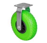 WAGNER fixed castor - PUNCTURE PROOF - PU foamed wheel, green/black, diameter wheel 260 mm, rim 75 mm, mounting plate 115 x 110 mm, load capacity 100 kg - 04726601