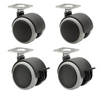 WAGNER furniture castors/double castors - 4pcs. set - SOFT - diameter Ø 50 mm, soft running surface, screw-on plate 42 x 42 cm, 2 with brakes, load capacity 50 kg/castor - 02172888