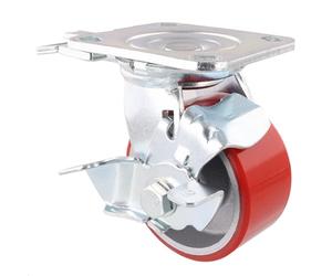WAGNER industrial heavy duty castor - DIRECTION LOCK 3in1 - swivel castor & fixed castor, cast iron - red soft-running surface, 2 injectors, brake, diameter Ø 100 mm, load capacity 230 kg - 04011401