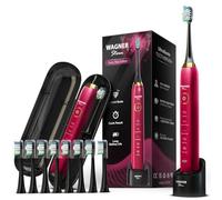 Wagner Stern Ruby Red Edition ultrasonic whitening Electric Toothbrush Features Five Brushing Modes, Eight Soft Brush Heads, and a Luxurious Travel case.