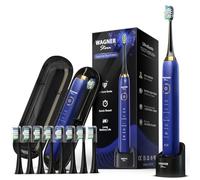 Wagner Stern Sapphire Blue Edition ultrasonic whitening Electric Toothbrush Features Five Brushing Modes, Eight Soft Brush Heads, and a Luxurious Travel case.