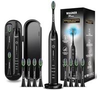 Wagner & Stern Ultrasonic whitening Toothbrush with Pressure Sensor. 5 Brushing Modes and 4 Levels of Intensity, 8 Soft Brush Heads, Premium Travel case.