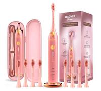 Wagner Stern WHITEN+ Edition. Whitening Electric Toothbrush with Pressure Sensor. Offers 5 Brushing Modes, 3 intensities, 8 Soft Brush Heads, and a Luxury Travel case. (Black)