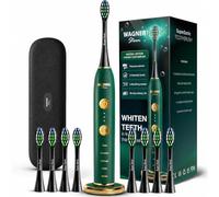 Wagner Stern WHITEN+ Edition. Whitening Electric Toothbrush with Pressure Sensor. Offers 5 Brushing Modes, 3 intensities, 8 Soft Brush Heads, and a Luxury Travel case.