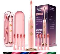 Wagner Stern WHITEN+ Edition. Whitening Electric Toothbrush with Pressure Sensor. Offers 5 Brushing Modes, 3 intensities, 8 Soft Brush Heads, and a Luxury Travel case.