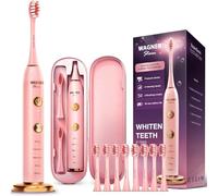 Wagner Stern WHITEN+ Edition. Whitening Electric Toothbrush with Pressure Sensor. Offers 5 Brushing Modes, 3 intensities, 8 Soft Brush Heads, and a Luxury Travel case.