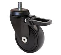 WAGNER ultra-turnable 360° - 3C - design swivel castor/furniture castor - black, soft running surface, grub screw 10 x 16 mm, diameter Ø 75 mm, brake, load capacity 75 kg - 01237766