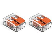 Wago 221-412 Lever Connector, 2 Conductor, 0.2-4mm², Compact Splicing, Transparent (Pack of 2)