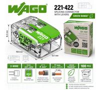 WAGO Green Range Terminal Block 2 Wire to 4 mm² Splicing Connectors 2 Pole with