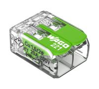 WAGO Green Range Terminal Block 2-Wire, to 4 mm², Splicing Connectors 2-Pole with Lever for All Conductor Types Pluggable, 221-422, 100 pcs