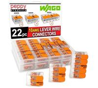 WAGO 221-61x Lever Nuts 22pc 10AWG Lever Wire Connector Assortment Kit | Splicing for Solid and Stranded Electrical Conductors | Includes 221-612, 221-613, 221-615 with Case