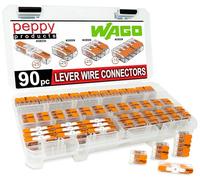 WAGO 221 Lever Nuts 90pc Compact Splicing Wire Connector Assortment with Case. Includes (25x) 221-2401, (25x) 221-412, (25x) 221-413, (15x) 221-415