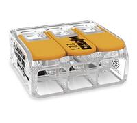 WAGO Compact Splicing Connector; All Conductor Types; max. 6 mm²; 3-Conductor; with levers; Transparent housing; 6,00 mm²; Transparent, 221-613/995-008 (Pack of 8)