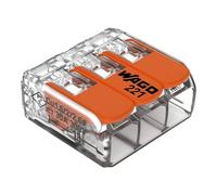 WAGO COMPACT Splicing Connector; all conductor types; max. 6 mm²; 3-conductor; with levers; transparent housing; Surrounding air temperature: max 85°C (T85); 6,00 mm²; transparent, 221-613 (30 pcs)