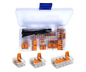 Wago Connectors Set Serie 221 Compact, 25 pieces, 10x 221-412 | 10x 221-413 | 5x 221-415 with intervisio Cable Zip Tie 80mm