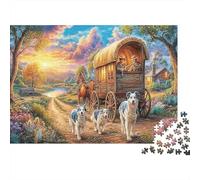 Wagon Journey 1000 Piece Jigsaw Puzzles for Adults & Teens, Paper, Covered Wagon Dogs, Fun Entertainment Activity, Boosts Patience & Concentration for Puzzle Lovers 38x26cm/1000pcs