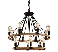 Wagon Wheel Chandelier 14-light Rustic Vintage Hemp Rope Round Pendant Light For Dining Room Kitchen Island Foyer