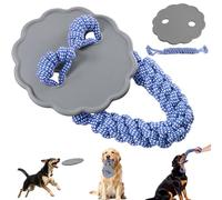 Wagorific Interactive Dog Frisbee Rope Toy - Tough 2-in-1 Flying Disc & Rope Chew Toy for Medium/Large Dogs, Outdoor Training & Fetching, Grey & Blue