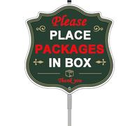 WAGSUO Please Place Packages In Box Thank You Sign 10" x 10" With 28" Long Metal Stakes Signs Reflective Aluminum Weather Fade Resistant.