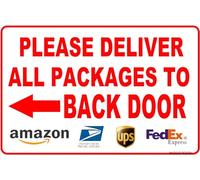 WAGSUO Tin Metal Sign 12x8in Please Deliver All Packages To Back Door Left Arrow Aluminum Composite Outdoor Home Delivery Custom Signs For Yard Home