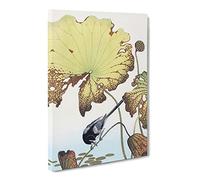 Wagtail Bird On A Lotus Plant By Ohara Koson Canvas Print | Gallery Wrapped 30mm Frame Wall Art | 30x20 inches | Ready to Hang | Asian Animals Picture | Living Room Bedroom Lounge Office