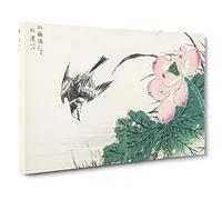 Wagtail Bird & Pink Lotus By Numata Kashu Canvas Print | Gallery Wrapped 30mm Frame Wall Art | 20x14 inches | Ready to Hang | Asian Animals Picture | Living Room Bedroom Lounge Office