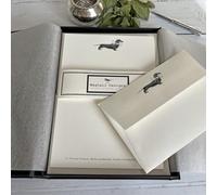 Wagtail Designs Personalised A5 Writing Paper and Envelopes with a Choice of Illustration in Lovely Black Box with Ribbon (A5 Paper/Envelopes - Qty 36) (Dachshund)