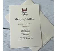 Wagtail Designs Personalised A6 Change of Address Cards. (20 Cards with envelopes in a black box). Choose a style (Town House, Red Roof or Gold effect) (Red Roof Illustration)
