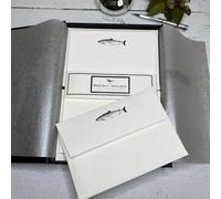 Wagtail Designs Writing Paper Gift Set with a Fish Illustration in a Black Box with Ribbon (18 Sheets of Quality Writing Paper with Matching envelopes)