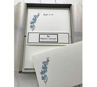 Wagtail Designs Writing Paper Gift Set with a Forget me not Illustration in a Lovely Black Box with Ribbon (Choose from 12,18 or 36 Sheets of Quality Letter Writing Paper and envelopes) (36)
