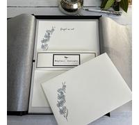 Wagtail Designs Writing Paper Gift Set with a Forget me not Illustration in a Lovely Black Box with Ribbon (18 Sheets of Quality Letter Writing Paper and envelopes)