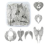 [Wagurum] 30pcs/box Angel Wings Charm Pendant Jewelry Making Necklace Earrings Findings Antique Silver Color Pendant Decoration