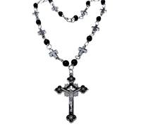 [Wagurum] Acrylic Beads Rosary Necklace Christian Cross Pendant Sweater Chain Heart Shape Neckwear Church Jewelry Women Baptism