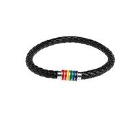 [WAGURUM] Black Leather Simple Design Leather Braided Lovers Rainbow Couples Lovers Bracelet with Metal Buckle Fashion Bracelet for Women Beads, フリーサイズ