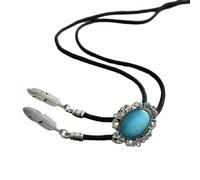[Wagurum] Men Antique Stone Feather Pendant Boloti Adjustable Braided Rope Neck Necklace Shirt Collar Chain Jewelry Neckwear, e